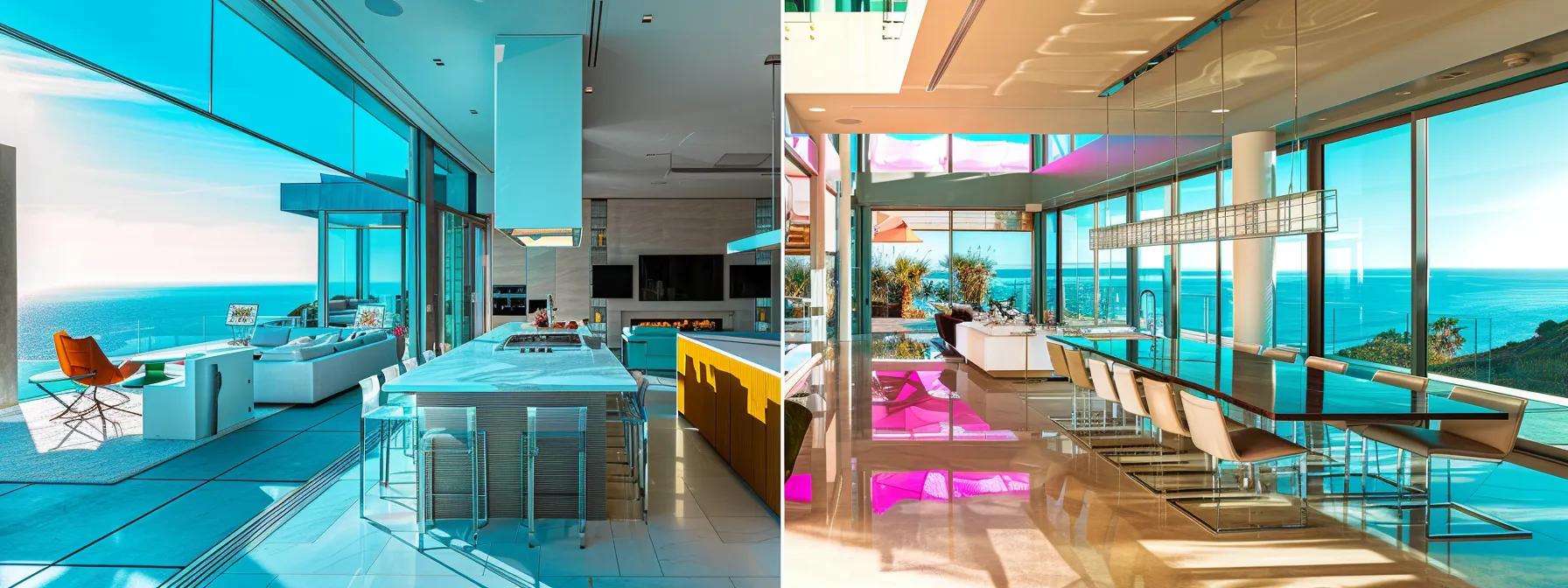 a vibrant, modern san diego kitchen showcases stunning ocean-inspired colors and sleek, innovative designs, filled with natural light streaming through expansive windows.