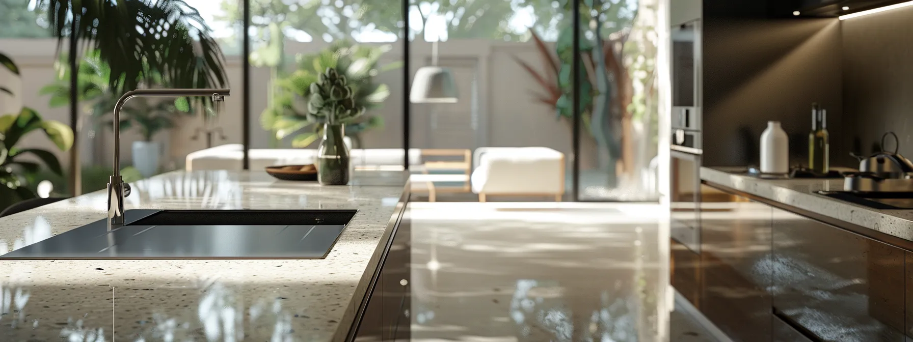 a beautifully modern kitchen featuring sleek granite countertops, high-end stainless-steel appliances, and an open layout, bathed in soft natural light, emphasizing the elegance and sophistication of a recent remodel in san diego.