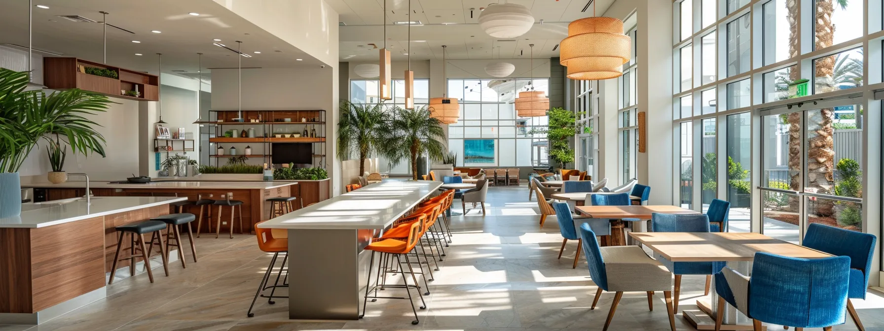 a bright, airy kitchen featuring an open-concept layout with coastal-inspired colors, seamlessly blending modern smart technology and outdoor living spaces against the backdrop of san diego's architectural charm.